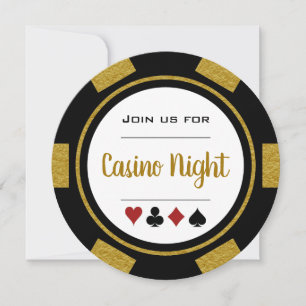 Goldene schwarze weiße Poker-Chip Casino-Nacht Einladung