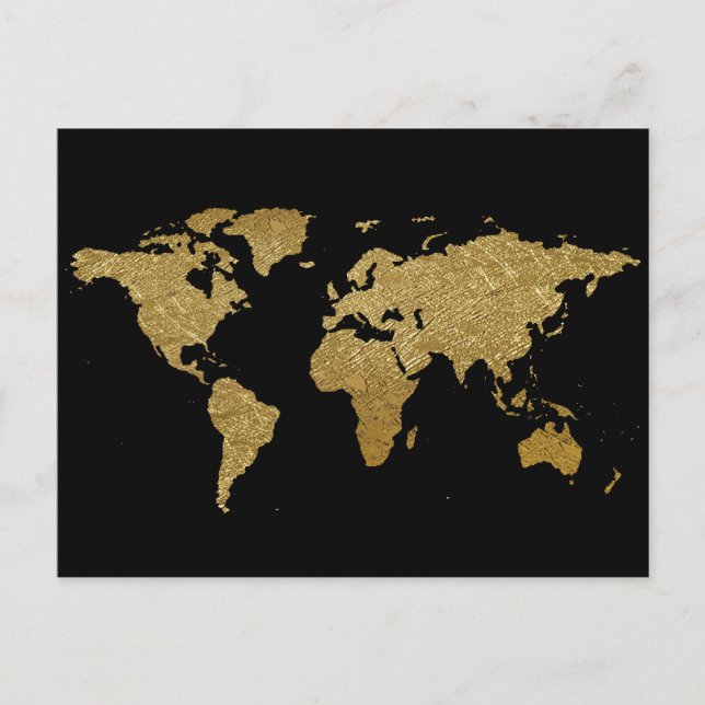 Goldene Schwarze Weltkarte Postkarte (Vorderseite)