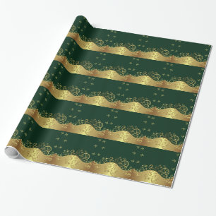 Goldene Schwünge & Dunkelgrün Geschenkpapier