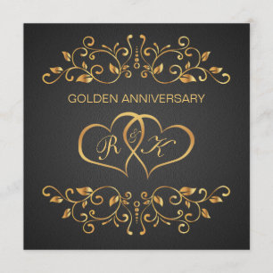 Goldene Schwünge, verbundene Herzen 50. Jubiläum Einladung
