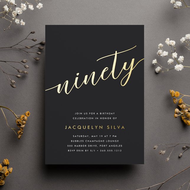 Goldene Script 90. Geburtstagsparty Folieneinladung (Von Creator hochgeladen)