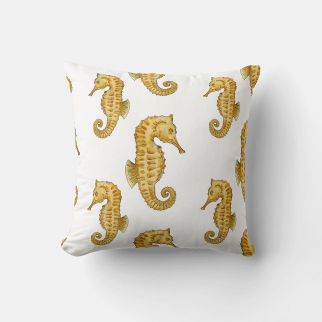 GOLDENE SEEPFERDCHEN WURF KISSEN (Vorderseite)