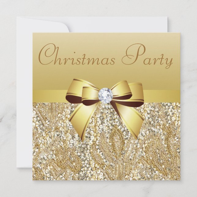 Goldene Sequenzen, Weihnachts-Party bedruckter Bow Einladung (Vorderseite)