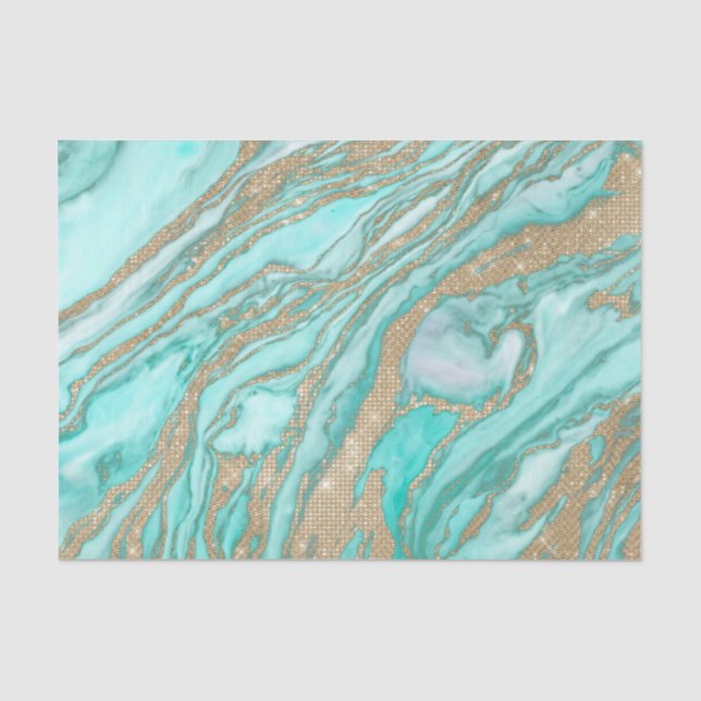 Goldene Sequin-Glitzer Aquamariner Smoky-Marmor Seidenpapier (Vorderseite)