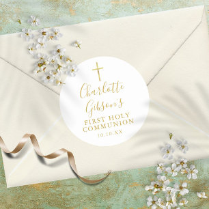 Goldene Signature-Goldkreuz Erste Heilige Kommunio Runder Aufkleber