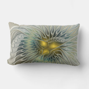 Goldene Silber-Blumen-Fantasie abstrakte Fractal-K Lendenkissen