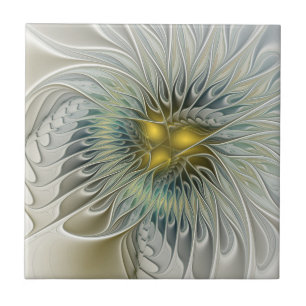 Goldene Silber-Blumen-Fantasie Abstrakte Fraktal-K Fliese