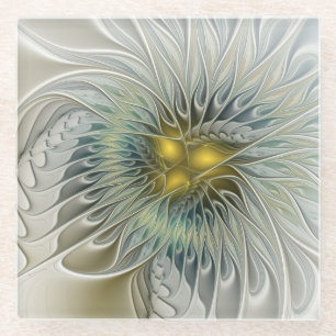Goldene Silber-Blumen-Fantasie-Abstrakte Fraktal-K Glasuntersetzer