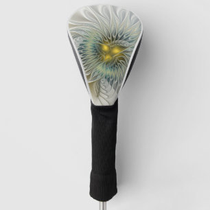 Goldene Silber-Blumen-Fantasie abstrakte Fraktal-K Golf Headcover