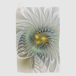 Goldene Silber-Blumen-Fantasie abstrakte Fraktal-K Golfhandtuch