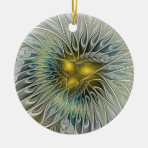 Goldene Silber-Blumen-Fantasie-Abstrakte Fraktal-K Keramik Ornament