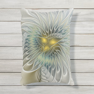 Goldene Silber-Blumen-Fantasie abstrakte Fraktal-K Kissen Für Draußen