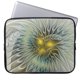 Goldene Silber-Blumen-Fantasie abstrakte Fraktal-K Laptopschutzhülle