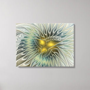 Goldene Silber-Blumen-Fantasie-Abstrakte Fraktal-K Leinwanddruck