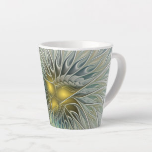 Goldene Silber-Blumen-Fantasie-Abstrakte-Fraktal-K Milchtasse