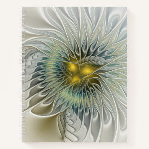 Goldene Silber-Blumen-Fantasie-Abstrakte Fraktal-K Notizbuch