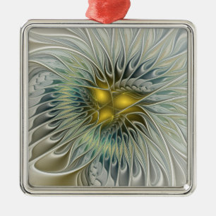 Goldene Silber-Blumen-Fantasie-Abstrakte Fraktal-K Ornament Aus Metall