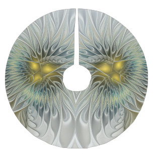 Goldene Silber-Blumen-Fantasie-Abstrakte Fraktal-K Polyester Weihnachtsbaumdecke