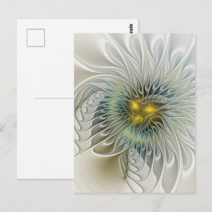 Goldene Silber-Blumen-Fantasie-Abstrakte Fraktal-K Postkarte