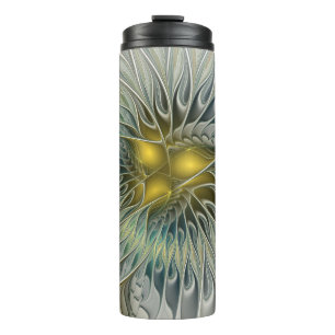 Goldene Silber-Blumen-Fantasie abstrakte Fraktal-K Thermosbecher