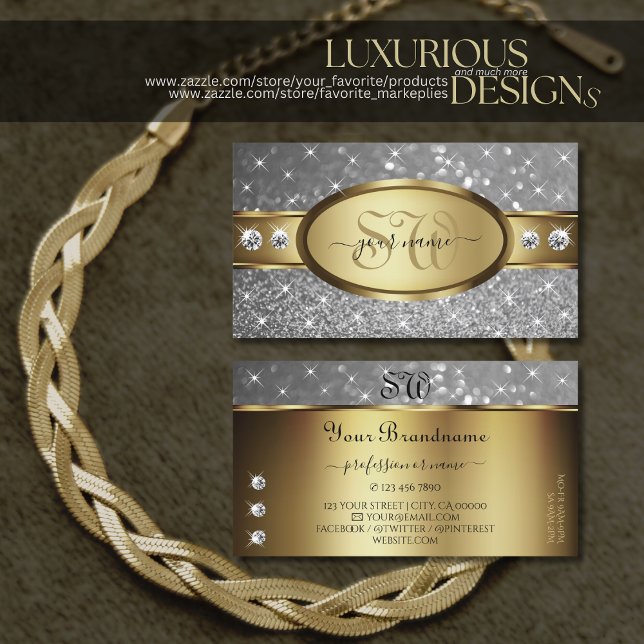 Goldene Silber Glitzer Sparkle Stars Jewels Initia Visitenkarte (Von Creator hochgeladen)