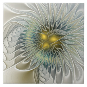Goldene Silberblumen-Fantasie-Abstrakte Fraktal-Ku Fliese