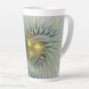 Goldene Silberblumen-Fantasie-Abstrakte Fraktal-Ku Milchtasse