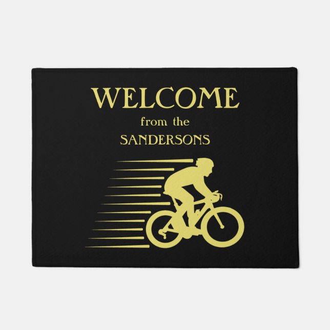 Goldene Silhouette Radfahrer willkommen Fußmatte (Vorderseite)