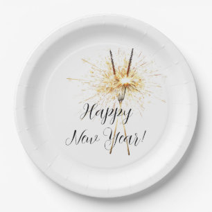 Goldene Silvester- und Neujahrsfeier-Funkenschnee Pappteller