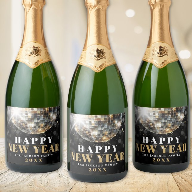 Goldene Silvesterparty (Black Gold New Year's Eve Party Sparkling Wine Label )