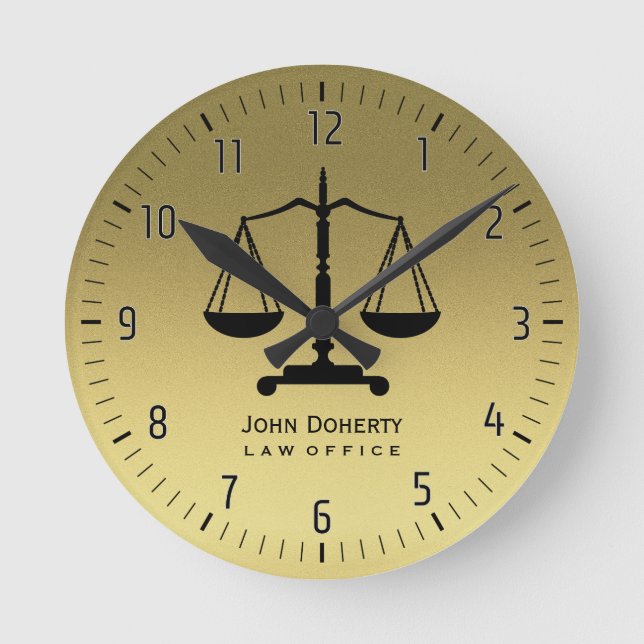 Goldene Skala der Gerechtigkeit Runde Wanduhr (Vorderseite)