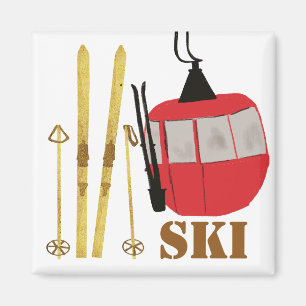Goldene Skier und Polen Retro Skilift Urlaub Magnet