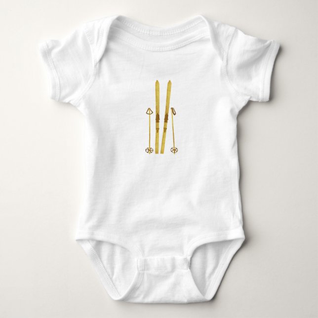 Goldene Skier und Polen | Retro-Skiurlaub Baby Strampler (Vorderseite)