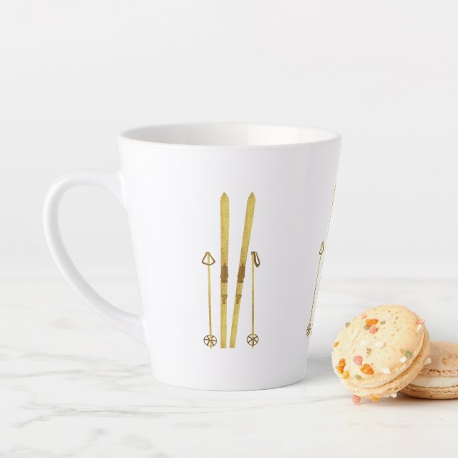 Goldene Skier und Polen | Vintage Skizze Milchtasse (Beispiel)