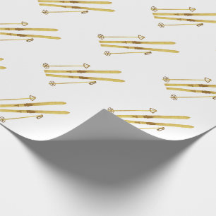 Goldene Skier und Stöcke Holiday Skifahren Muste Geschenkpapier