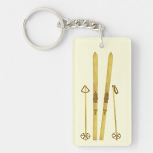Goldene Skier und Stöcke Retro-Ski-Illustration Schlüsselanhänger
