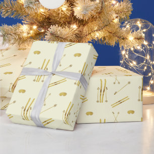 Goldene Skier und Stöcke Retro-Skimuster Creme Geschenkpapier