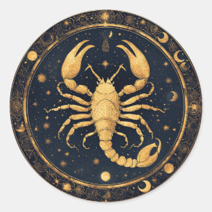 Goldene Skorpion-Artwork mit astrologischen Symbol Runder Aufkleber