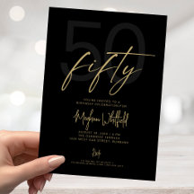 Goldene Skript Fifty Moderne schwarze 50. Geburtst