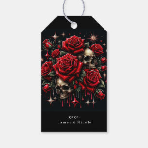Goldene Skulls & Rote Rosen Sparkle Gotische Glamo Geschenkanhänger