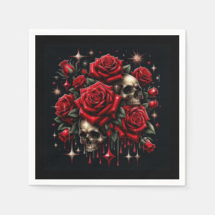 Goldene Skulls & Rote Rosen Sparkle Gotische Glamo Serviette