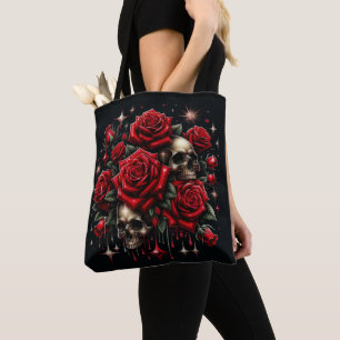 Goldene Skulls & Rote Rosen Sparkle Gotische Glamo Tasche