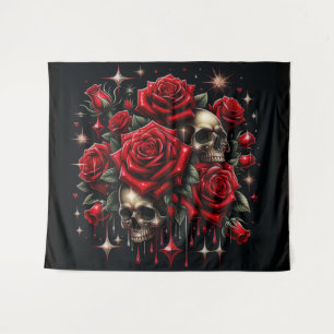 Goldene Skulls & Rote Rosen Sparkle Gotische Glamo Wandteppich