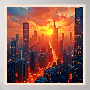 Goldene Skyline: Strahlende Stadtuntergangskunst Poster