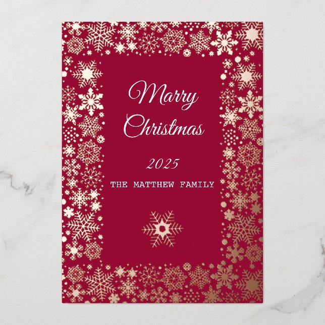 Goldene Snowflags-Bilderbuchkarte Folieneinladung (Vorderseite)