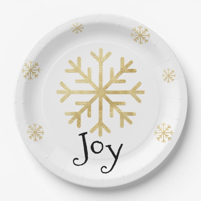 Goldene Snowflake Elegantes Schwarzes Weihnachten Pappteller (Vorderseite)