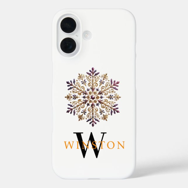 Goldene Snowflake-Magie Monogram iPhone 16 Hülle (Rückseite)