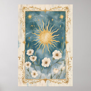 Goldene Sonne Botanischer Kunstdruck Mystische Blü Poster