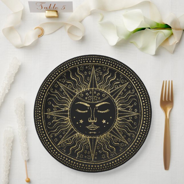 Goldene Sonne | Elegantes goldenes Gesicht mit Aug Pappteller (Hochzeit)