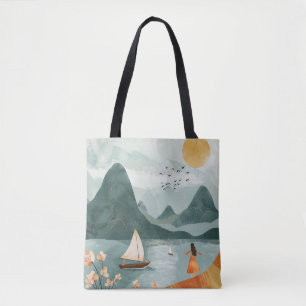 Goldene Sonne Teal-See Romantische Bergflucht Tasche